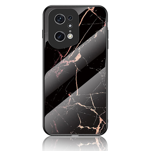 Silicone Frame Fashionable Pattern Mirror Case Cover for Oppo Find X5 Pro 5G Gold and Black