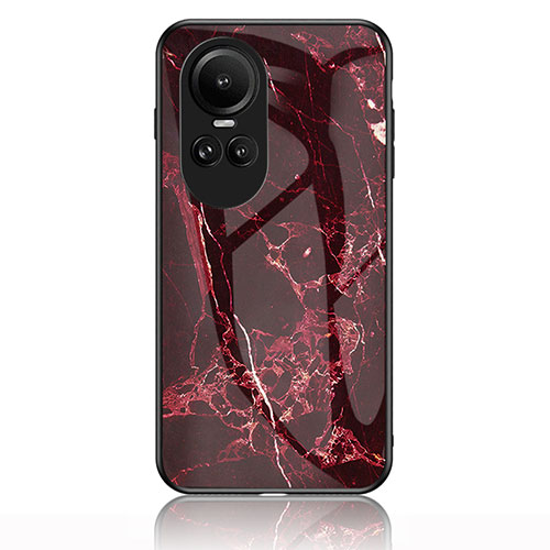 Silicone Frame Fashionable Pattern Mirror Case Cover for Oppo Reno10 Pro 5G Red