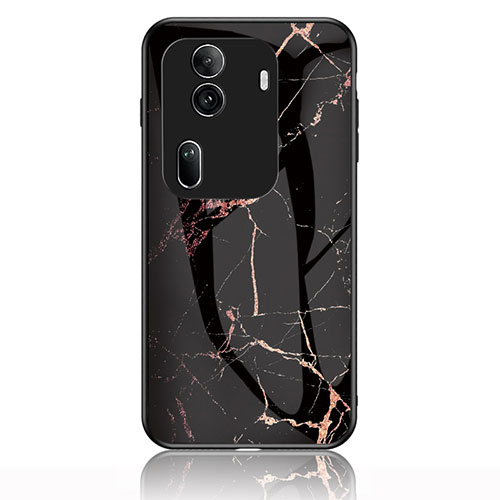 Silicone Frame Fashionable Pattern Mirror Case Cover for Oppo Reno11 Pro 5G Gold and Black