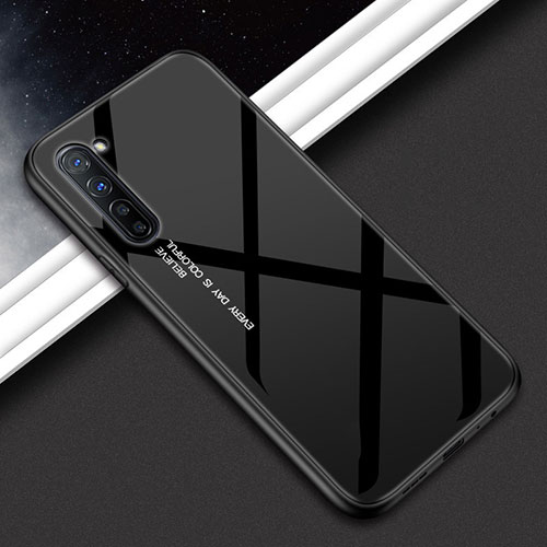 Silicone Frame Fashionable Pattern Mirror Case Cover for Oppo Reno3 Black
