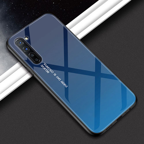Silicone Frame Fashionable Pattern Mirror Case Cover for Oppo Reno3 Blue