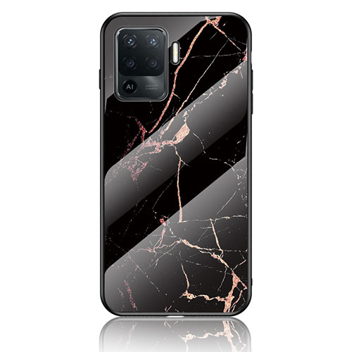 Silicone Frame Fashionable Pattern Mirror Case Cover for Oppo Reno5 F Gold and Black