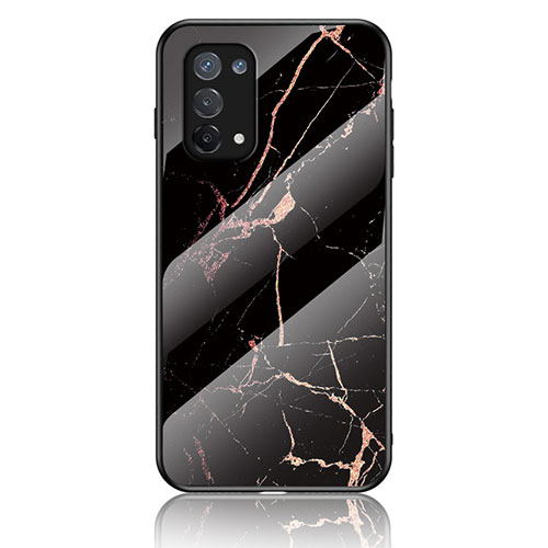 Silicone Frame Fashionable Pattern Mirror Case Cover for Oppo Reno6 Lite Gold and Black