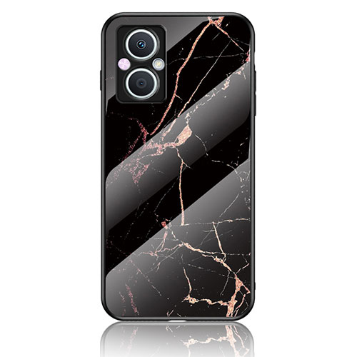 Silicone Frame Fashionable Pattern Mirror Case Cover for Oppo Reno7 Z 5G Gold and Black