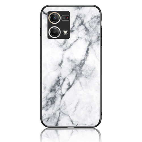 Silicone Frame Fashionable Pattern Mirror Case Cover for Oppo Reno8 4G White