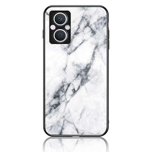 Silicone Frame Fashionable Pattern Mirror Case Cover for Oppo Reno8 Z 5G White