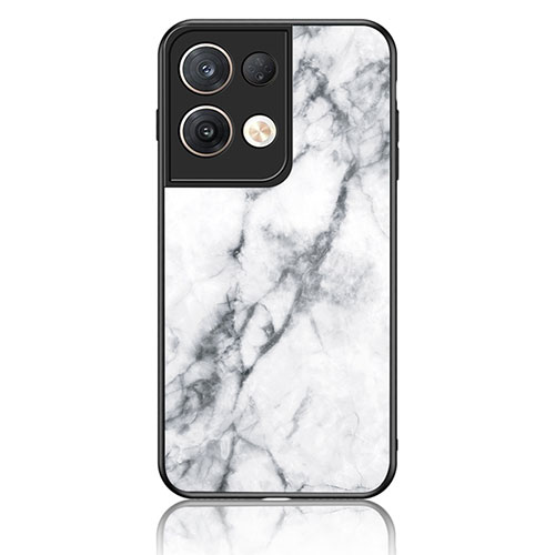 Silicone Frame Fashionable Pattern Mirror Case Cover for Oppo Reno9 Pro+ Plus 5G White