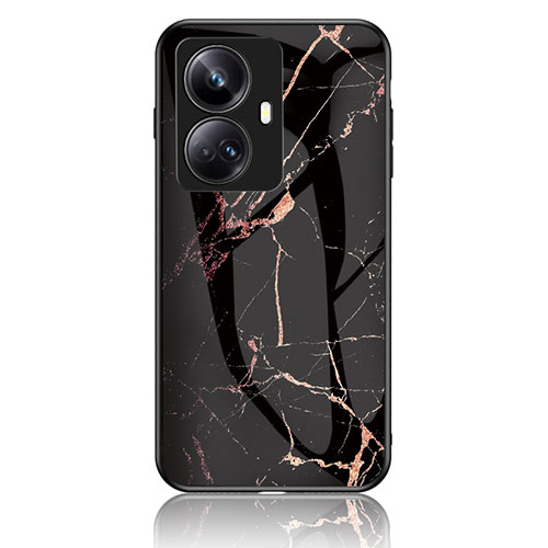 Silicone Frame Fashionable Pattern Mirror Case Cover for Realme 10 Pro+ Plus 5G Gold and Black