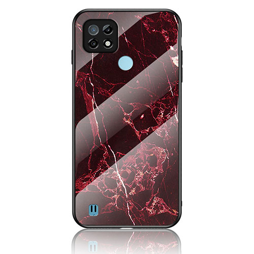 Silicone Frame Fashionable Pattern Mirror Case Cover for Realme C21 Red