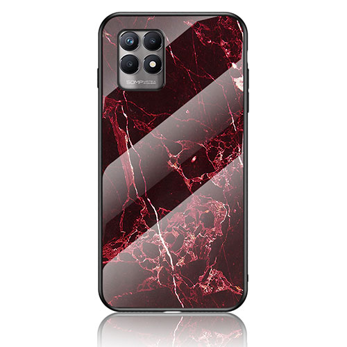 Silicone Frame Fashionable Pattern Mirror Case Cover for Realme Narzo 50 4G Red