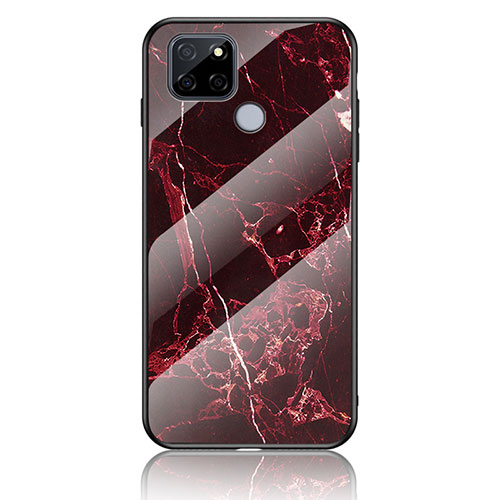 Silicone Frame Fashionable Pattern Mirror Case Cover for Realme Q2i 5G Red