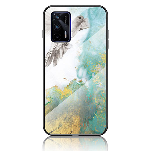 Silicone Frame Fashionable Pattern Mirror Case Cover for Realme Q3 Pro 5G Green