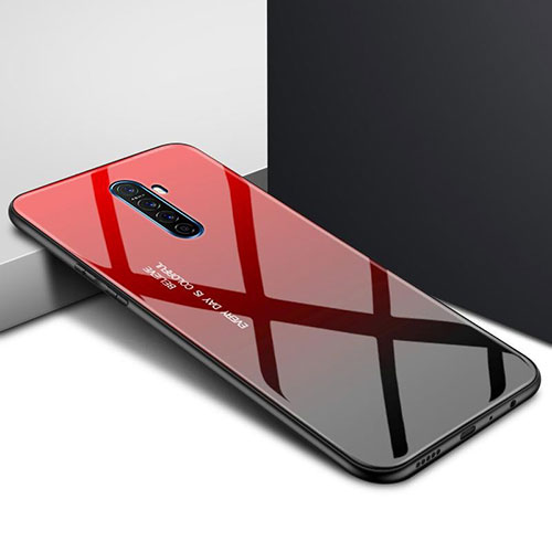 Silicone Frame Fashionable Pattern Mirror Case Cover for Realme X2 Pro Red