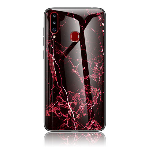 Silicone Frame Fashionable Pattern Mirror Case Cover for Samsung Galaxy A20s Red