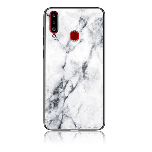 Silicone Frame Fashionable Pattern Mirror Case Cover for Samsung Galaxy A20s White