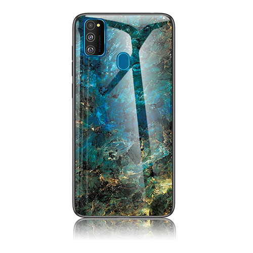 Silicone Frame Fashionable Pattern Mirror Case Cover for Samsung Galaxy M30s Blue