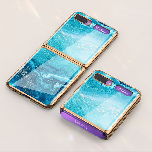 Silicone Frame Fashionable Pattern Mirror Case Cover for Samsung Galaxy Z Flip Sky Blue