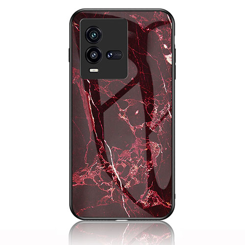 Silicone Frame Fashionable Pattern Mirror Case Cover for Vivo iQOO 9T 5G Red