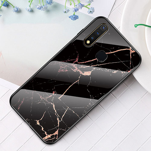 Silicone Frame Fashionable Pattern Mirror Case Cover for Vivo iQOO U3 4G Gold and Black