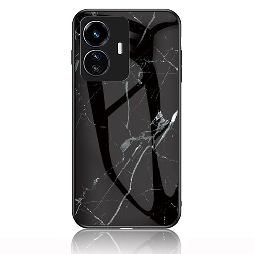 Silicone Frame Fashionable Pattern Mirror Case Cover for Vivo iQOO Z6 Lite 5G Black