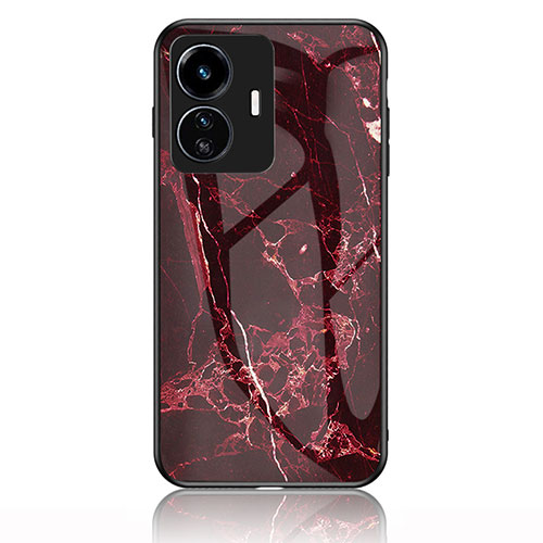 Silicone Frame Fashionable Pattern Mirror Case Cover for Vivo iQOO Z6 Lite 5G Red