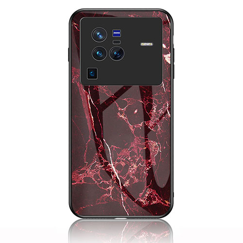 Silicone Frame Fashionable Pattern Mirror Case Cover for Vivo X80 Pro 5G Red