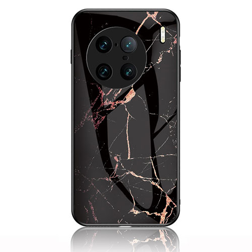 Silicone Frame Fashionable Pattern Mirror Case Cover for Vivo X90 Pro+ Plus 5G Gold and Black