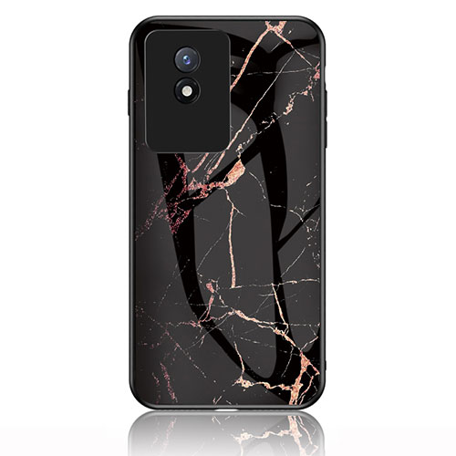 Silicone Frame Fashionable Pattern Mirror Case Cover for Vivo Y02 Gold and Black