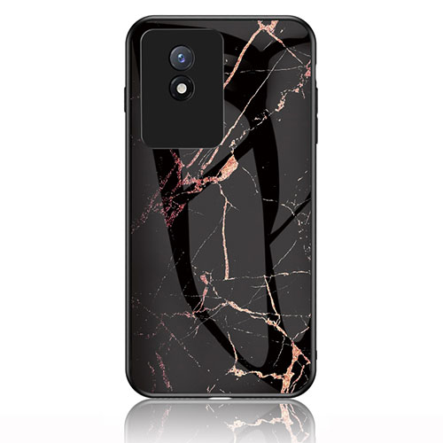 Silicone Frame Fashionable Pattern Mirror Case Cover for Vivo Y02A Gold and Black