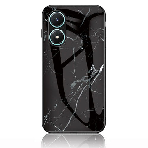 Silicone Frame Fashionable Pattern Mirror Case Cover for Vivo Y02S Black