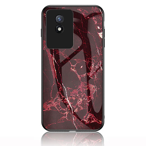 Silicone Frame Fashionable Pattern Mirror Case Cover for Vivo Y11 (2023) Red