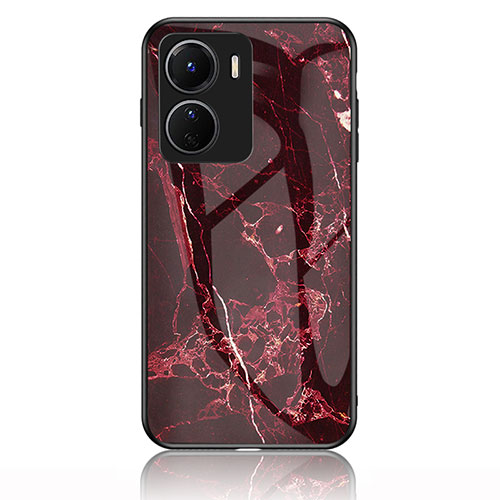 Silicone Frame Fashionable Pattern Mirror Case Cover for Vivo Y16 Red