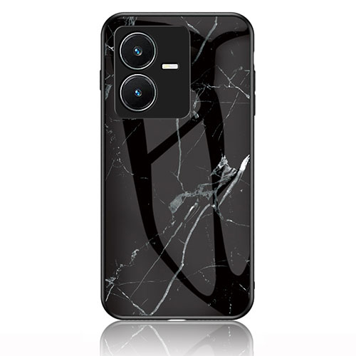 Silicone Frame Fashionable Pattern Mirror Case Cover for Vivo Y22s Black