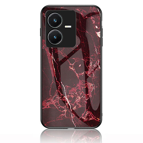 Silicone Frame Fashionable Pattern Mirror Case Cover for Vivo Y22s Red