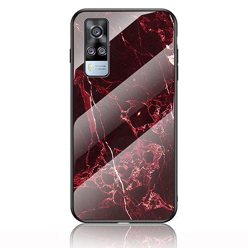 Silicone Frame Fashionable Pattern Mirror Case Cover for Vivo Y31 (2021) Red