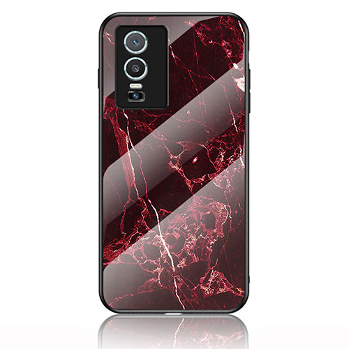 Silicone Frame Fashionable Pattern Mirror Case Cover for Vivo Y76 5G Red