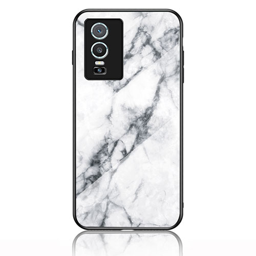 Silicone Frame Fashionable Pattern Mirror Case Cover for Vivo Y76s 5G White