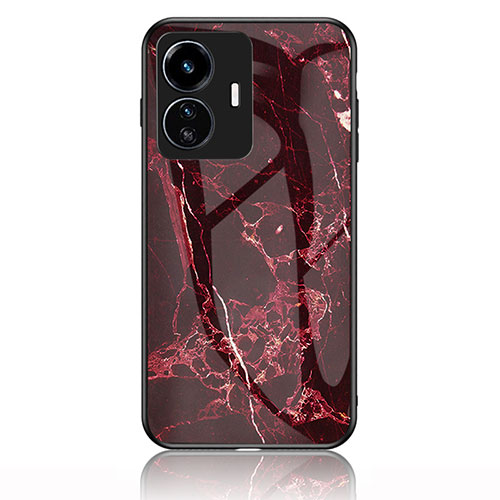 Silicone Frame Fashionable Pattern Mirror Case Cover for Vivo Y77e 5G Red