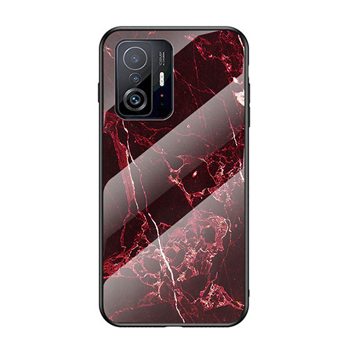 Silicone Frame Fashionable Pattern Mirror Case Cover for Xiaomi Mi 11T Pro 5G Red