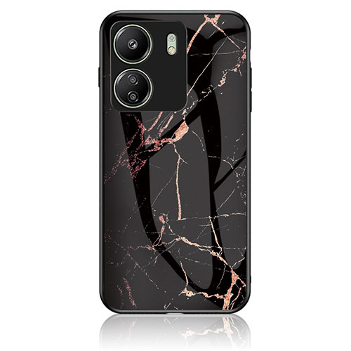 Silicone Frame Fashionable Pattern Mirror Case Cover for Xiaomi Poco C65 Gold and Black