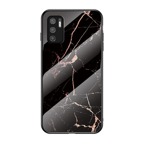 Silicone Frame Fashionable Pattern Mirror Case Cover for Xiaomi POCO M3 Pro 5G Gold and Black