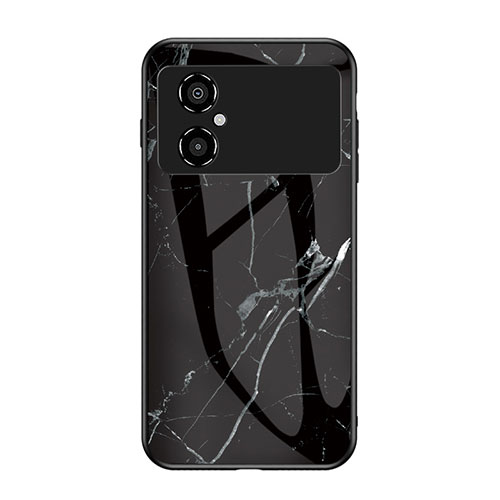 Silicone Frame Fashionable Pattern Mirror Case Cover for Xiaomi Poco M4 5G Black