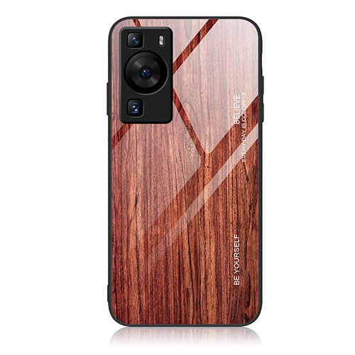 Silicone Frame Fashionable Pattern Mirror Case Cover JM1 for Huawei P60 Pro Brown