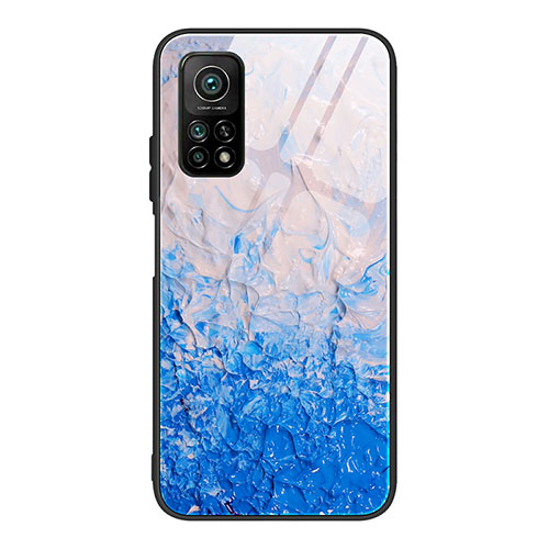 Silicone Frame Fashionable Pattern Mirror Case Cover JM1 for Xiaomi Mi 10T Pro 5G Blue