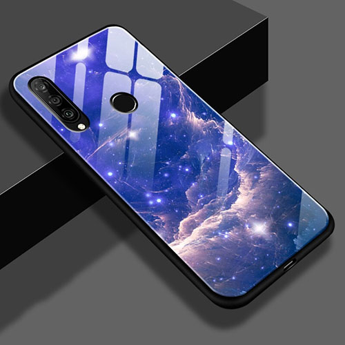 Silicone Frame Fashionable Pattern Mirror Case Cover K01 for Huawei P30 Lite New Edition Sky Blue