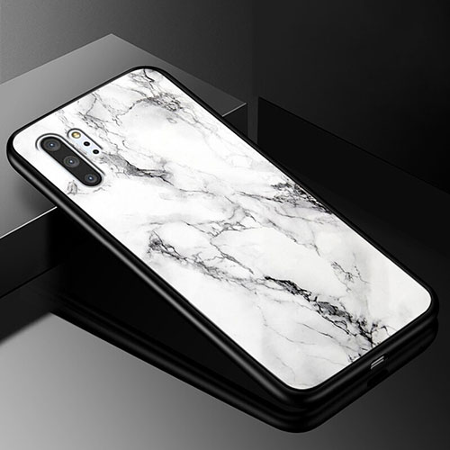 Silicone Frame Fashionable Pattern Mirror Case Cover K01 for Samsung Galaxy Note 10 Plus 5G White