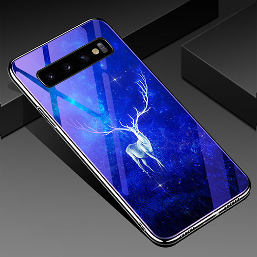 Silicone Frame Fashionable Pattern Mirror Case Cover K01 for Samsung Galaxy S10 Plus Blue