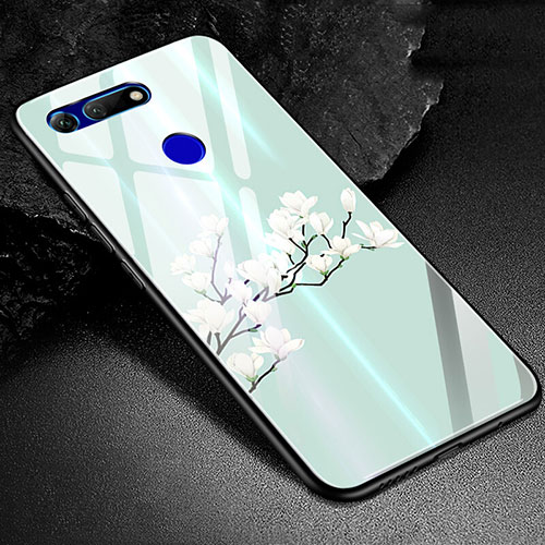 Silicone Frame Fashionable Pattern Mirror Case Cover K02 for Huawei Honor V20 Cyan