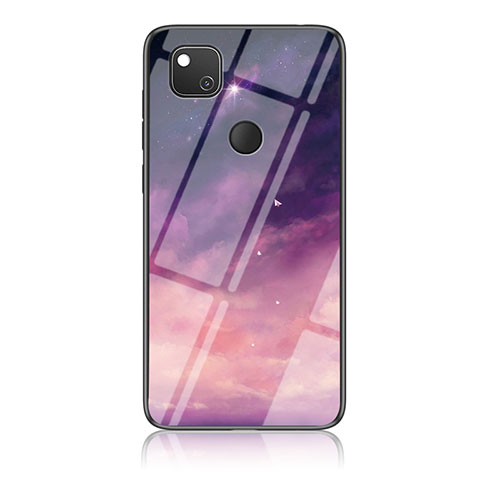 Silicone Frame Fashionable Pattern Mirror Case Cover LS1 for Google Pixel 4a Purple