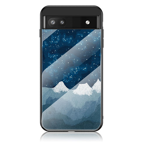 Silicone Frame Fashionable Pattern Mirror Case Cover LS1 for Google Pixel 6a 5G Blue